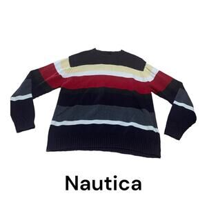 Nautica mens XL knit colorblock stripe pullover sweater 90s y2k cool
